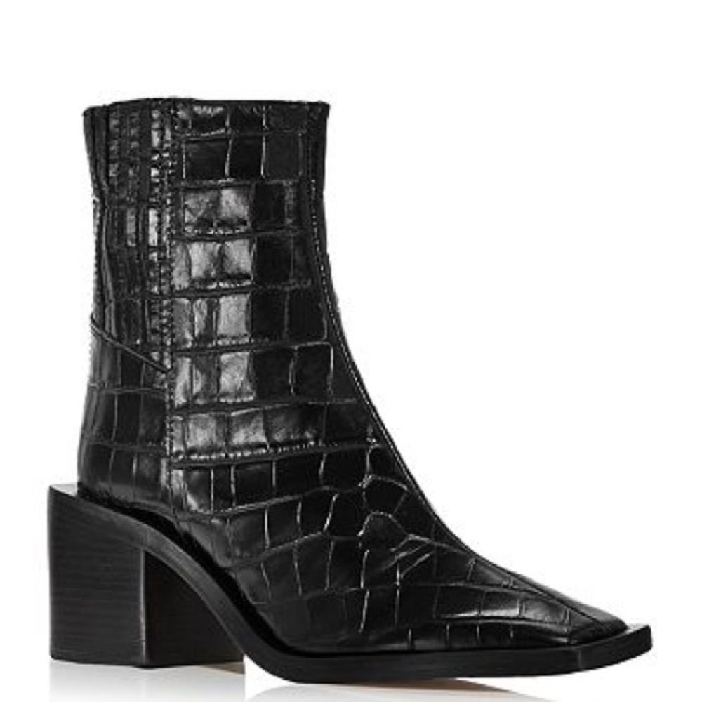 Schutz Black size 8 Leather Boots Heiress Croc Embossed Block Heel
